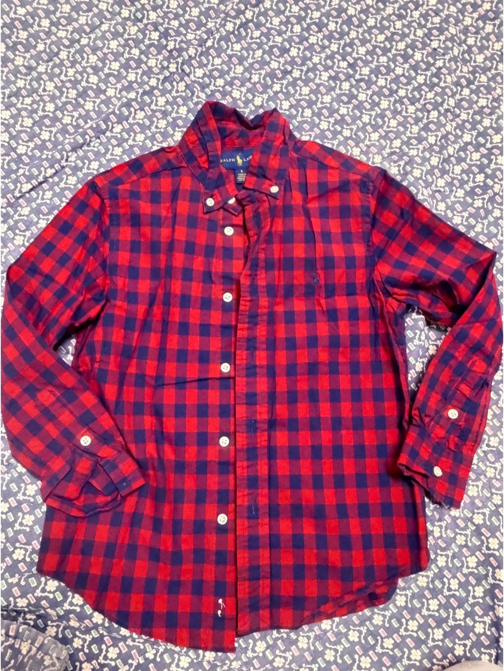 Ralph Lauren Boys Red & Blue Buffalo Plaid Button-Down Shirt Size 5